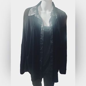 Sag Harbor Women’s 1X Black Velvet Long Sleeve Blouse with Attached Tank Top